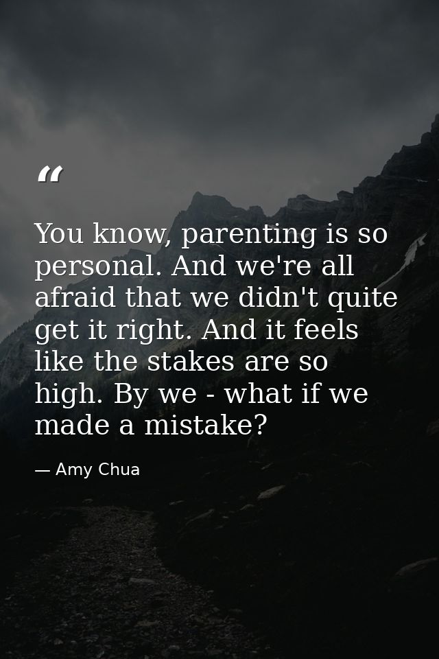 You know, parenting is so personal. And we're all afraid that we didn't quite get it right. And it feels like the stakes — Amy Chua