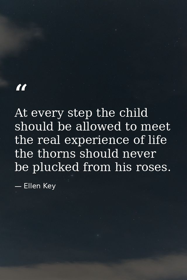 At every step the child should be allowed to meet the real experience of life the thorns should never be plucked from hi — Ellen Key