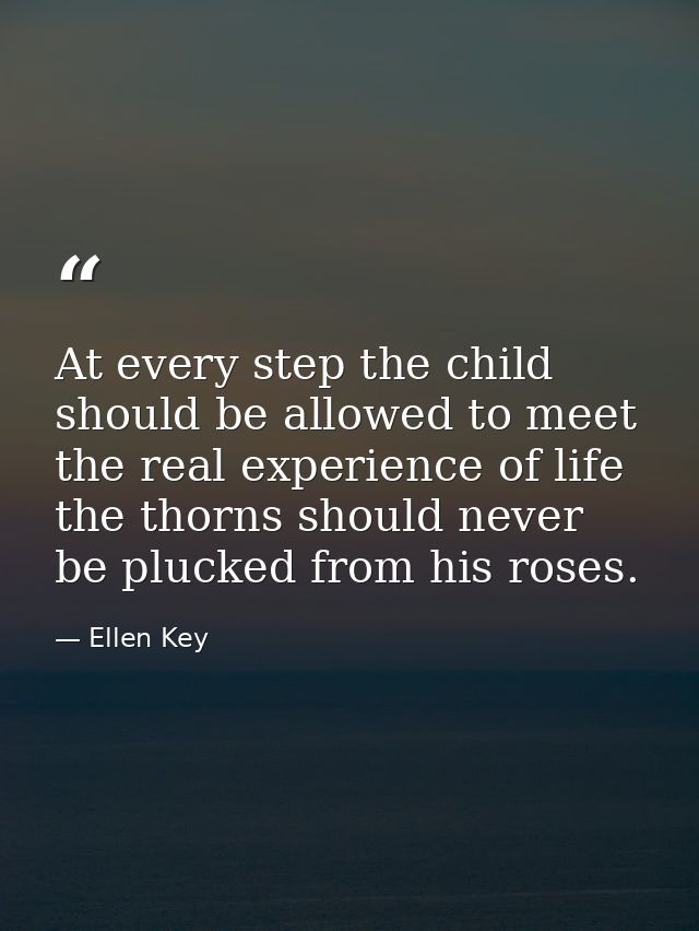 At every step the child should be allowed to meet the real experience of life the thorns should never be plucked from hi — Ellen Key