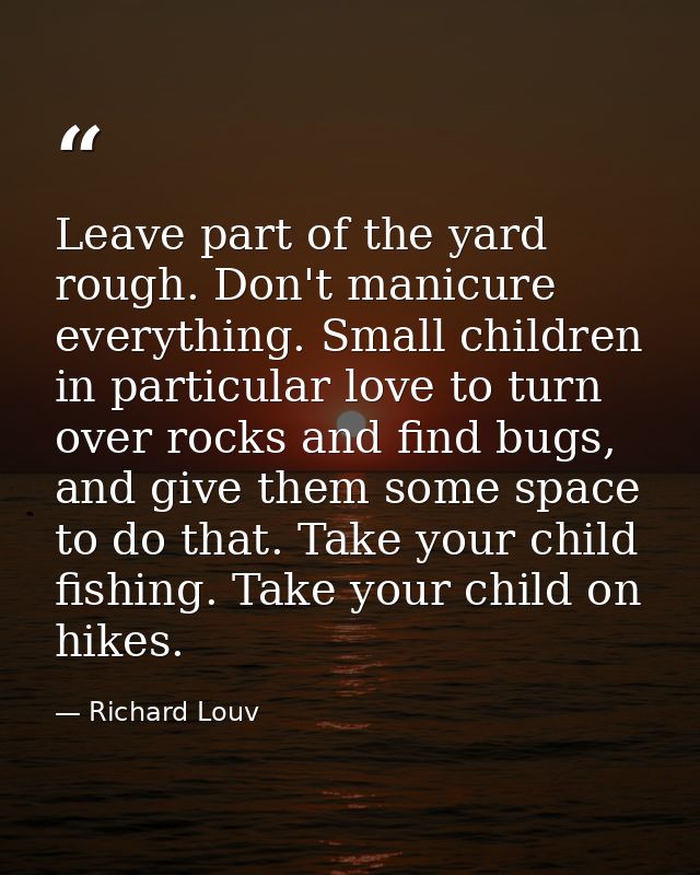 Leave part of the yard rough. Don't manicure everything. Small children in particular love to turn over rocks and find b — Richard Louv