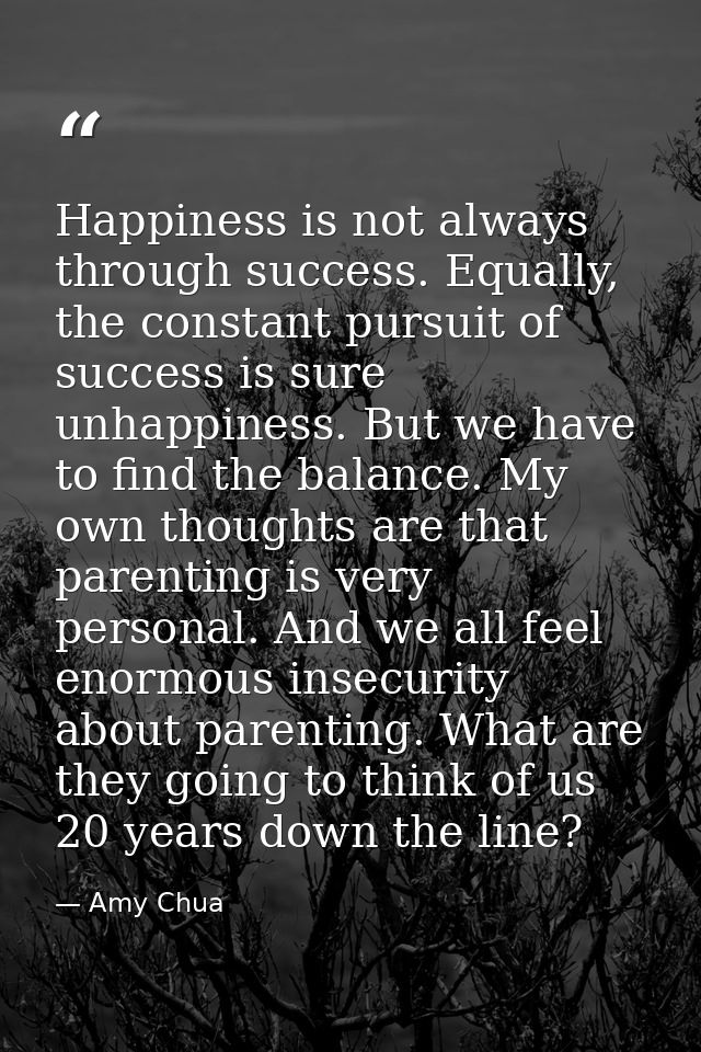 Happiness is not always through success. Equally, the constant pursuit of success is sure unhappiness. But we have to fi — Amy Chua