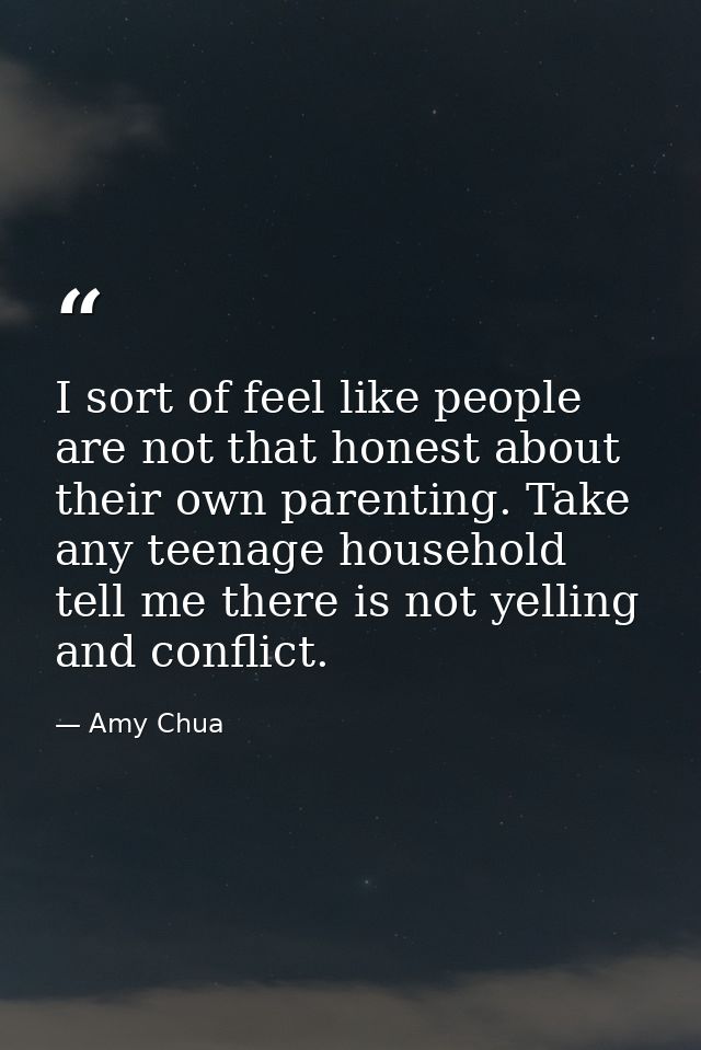 I sort of feel like people are not that honest about their own parenting. Take any teenage household tell me there is no — Amy Chua