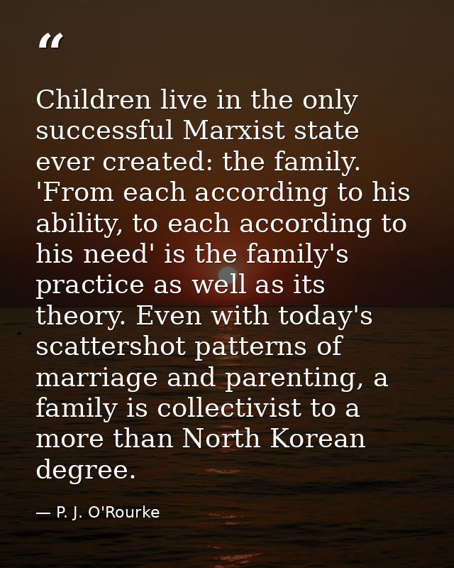 Children live in the only successful Marxist state ever created: the family. 'From each according to his ability, to eac — P. J. O'Rourke