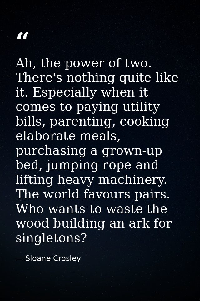 Ah, the power of two. There's nothing quite like it. Especially when it comes to paying utility bills, parenting, cookin — Sloane Crosley