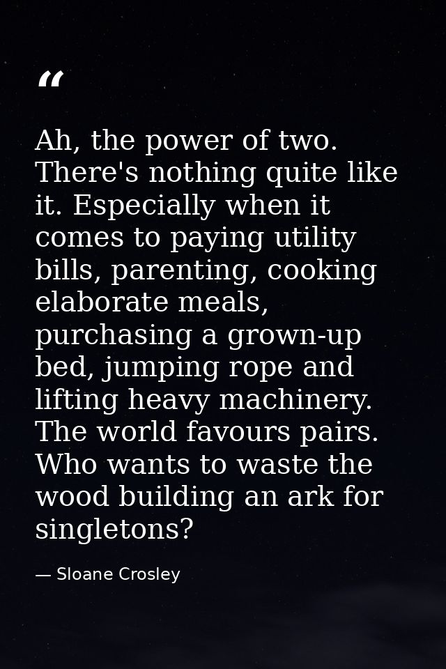 Ah, the power of two. There's nothing quite like it. Especially when it comes to paying utility bills, parenting, cookin — Sloane Crosley