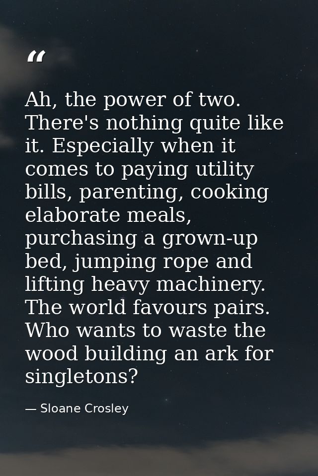 Ah, the power of two. There's nothing quite like it. Especially when it comes to paying utility bills, parenting, cookin — Sloane Crosley