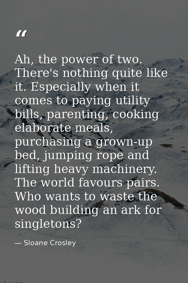 Ah, the power of two. There's nothing quite like it. Especially when it comes to paying utility bills, parenting, cookin — Sloane Crosley