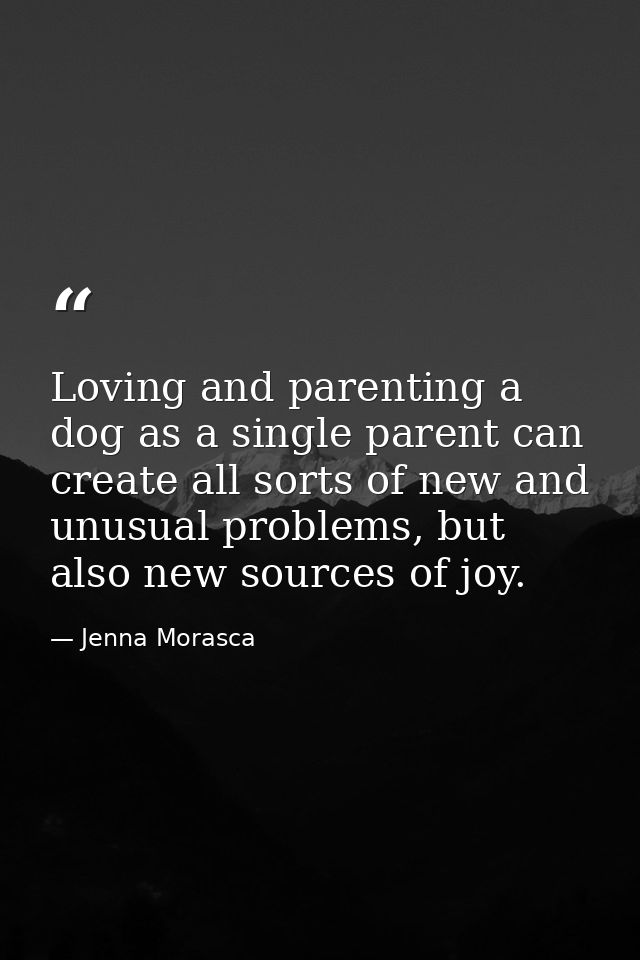 Loving and parenting a dog as a single parent can create all sorts of new and unusual problems, but also new sources of  — Jenna Morasca