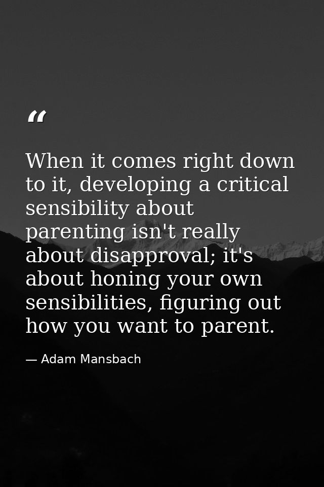 When it comes right down to it, developing a critical sensibility about parenting isn't really about disapproval; it's a — Adam Mansbach