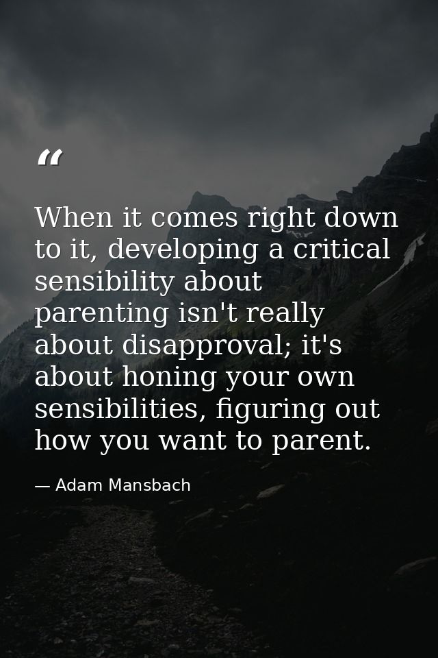 When it comes right down to it, developing a critical sensibility about parenting isn't really about disapproval; it's a — Adam Mansbach