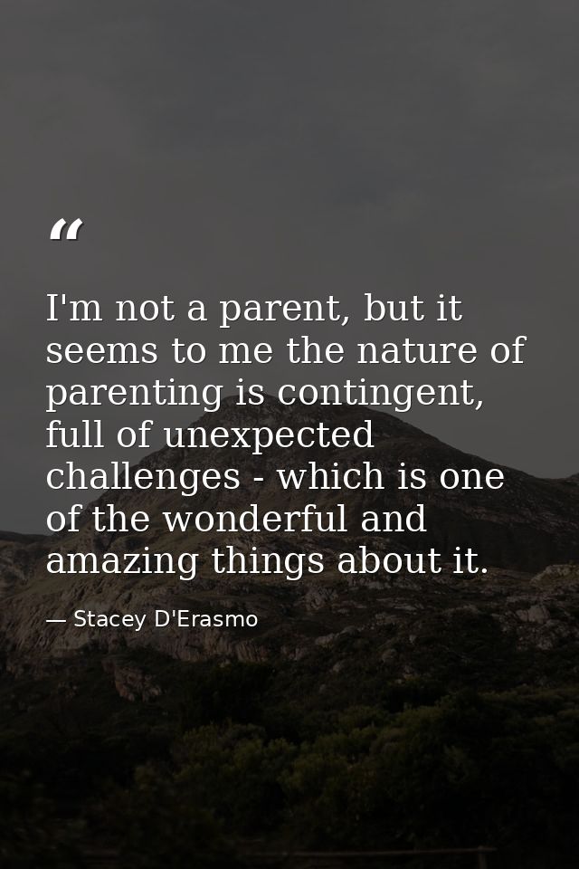 I'm not a parent, but it seems to me the nature of parenting is contingent, full of unexpected challenges - which is one — Stacey D'Erasmo