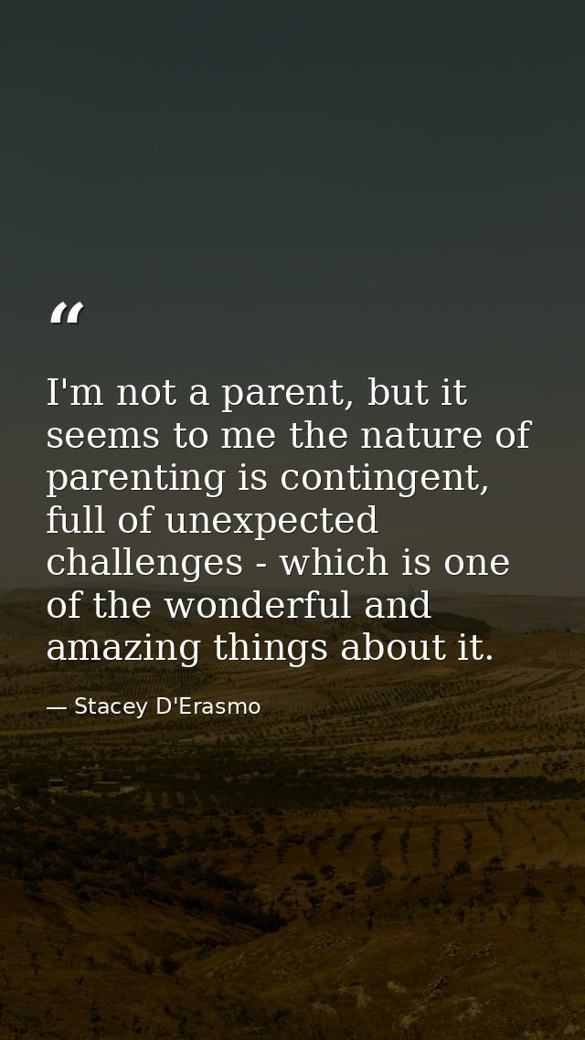 I'm not a parent, but it seems to me the nature of parenting is contingent, full of unexpected challenges - which is one — Stacey D'Erasmo