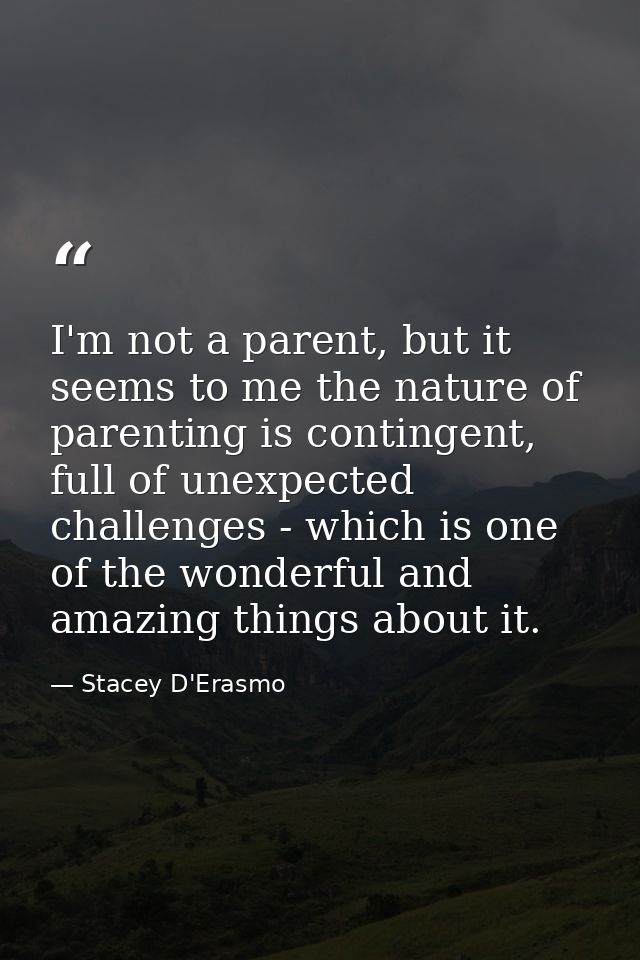 I'm not a parent, but it seems to me the nature of parenting is contingent, full of unexpected challenges - which is one — Stacey D'Erasmo