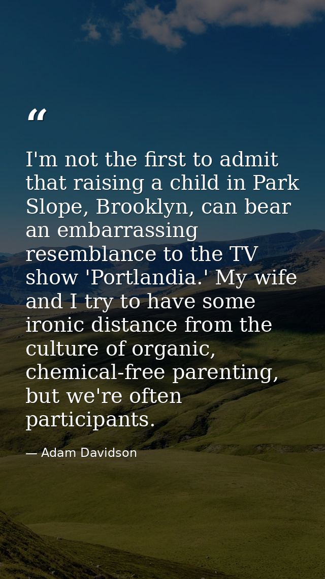 I'm not the first to admit that raising a child in Park Slope, Brooklyn, can bear an embarrassing resemblance to the TV  — Adam Davidson