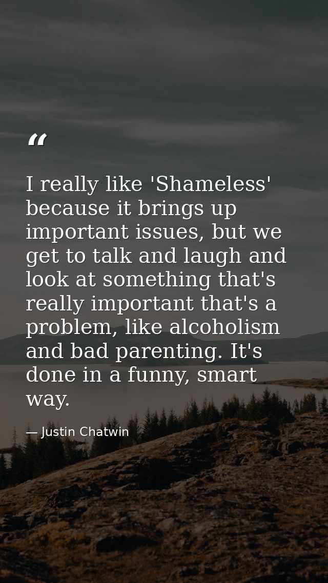 I really like 'Shameless' because it brings up important issues, but we get to talk and laugh and look at something that — Justin Chatwin