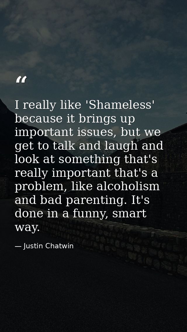 I really like 'Shameless' because it brings up important issues, but we get to talk and laugh and look at something that — Justin Chatwin