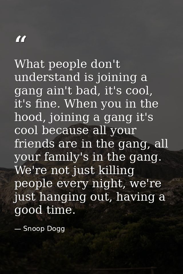 What people don't understand is joining a gang ain't bad, it's cool, it's fine. When you in the hood, joining a gang it' — Snoop Dogg