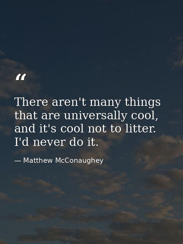 There aren't many things that are universally cool, and it's cool not to litter. I'd never do it. — Matthew McConaughey