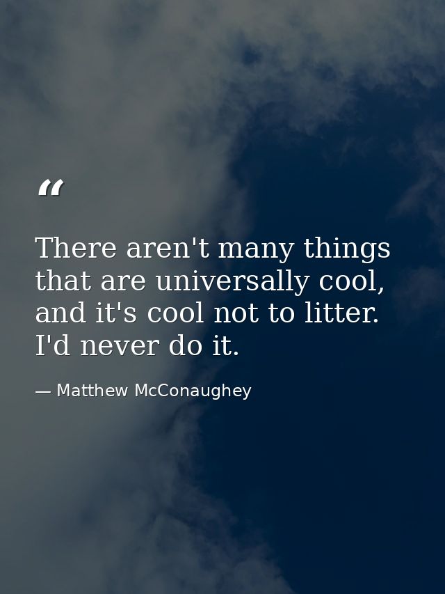 There aren't many things that are universally cool, and it's cool not to litter. I'd never do it. — Matthew McConaughey