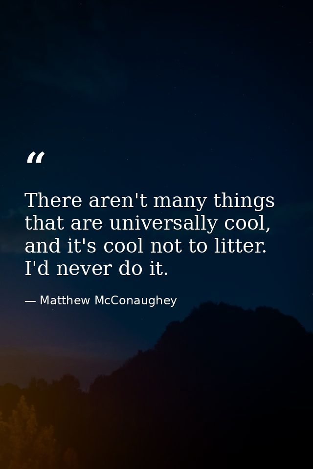 There aren't many things that are universally cool, and it's cool not to litter. I'd never do it. — Matthew McConaughey