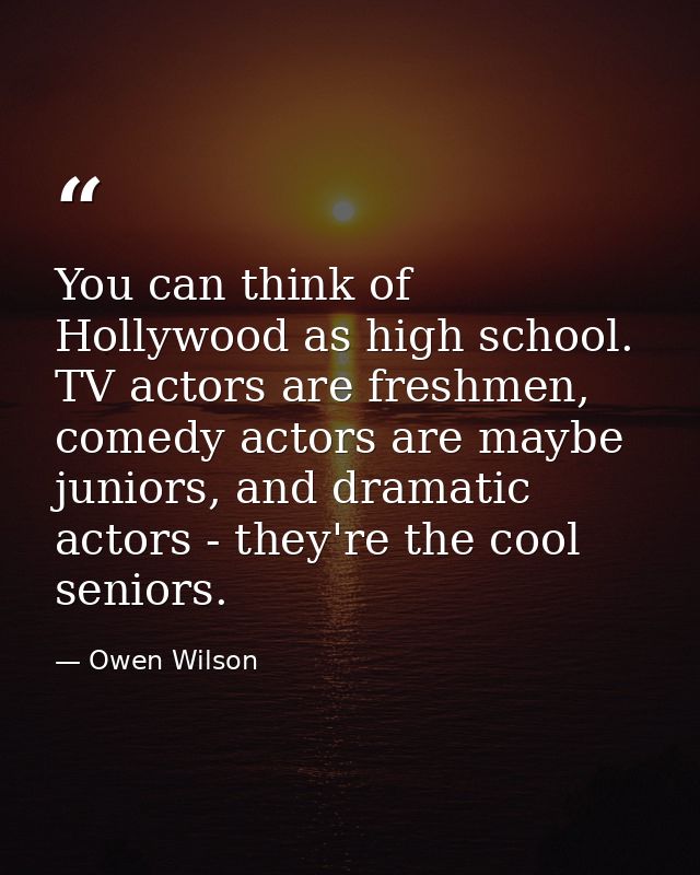 You can think of Hollywood as high school. TV actors are freshmen, comedy actors are maybe juniors, and dramatic actors  — Owen Wilson