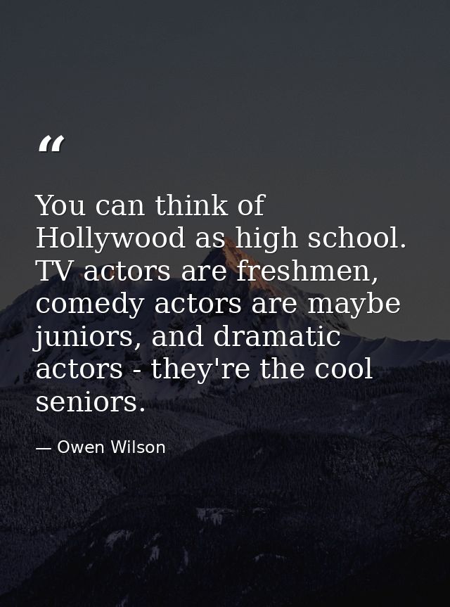 You can think of Hollywood as high school. TV actors are freshmen, comedy actors are maybe juniors, and dramatic actors  — Owen Wilson