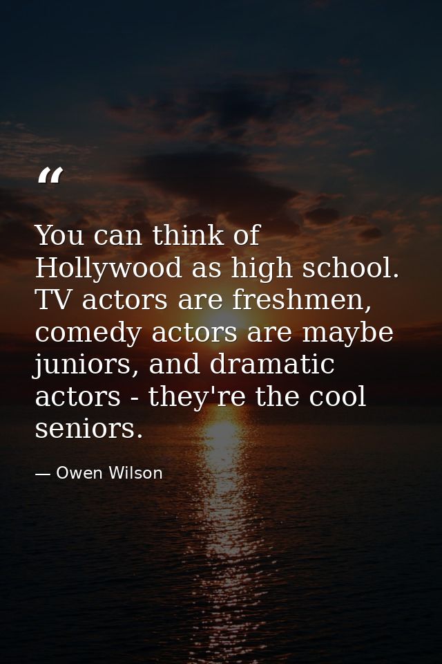 You can think of Hollywood as high school. TV actors are freshmen, comedy actors are maybe juniors, and dramatic actors  — Owen Wilson