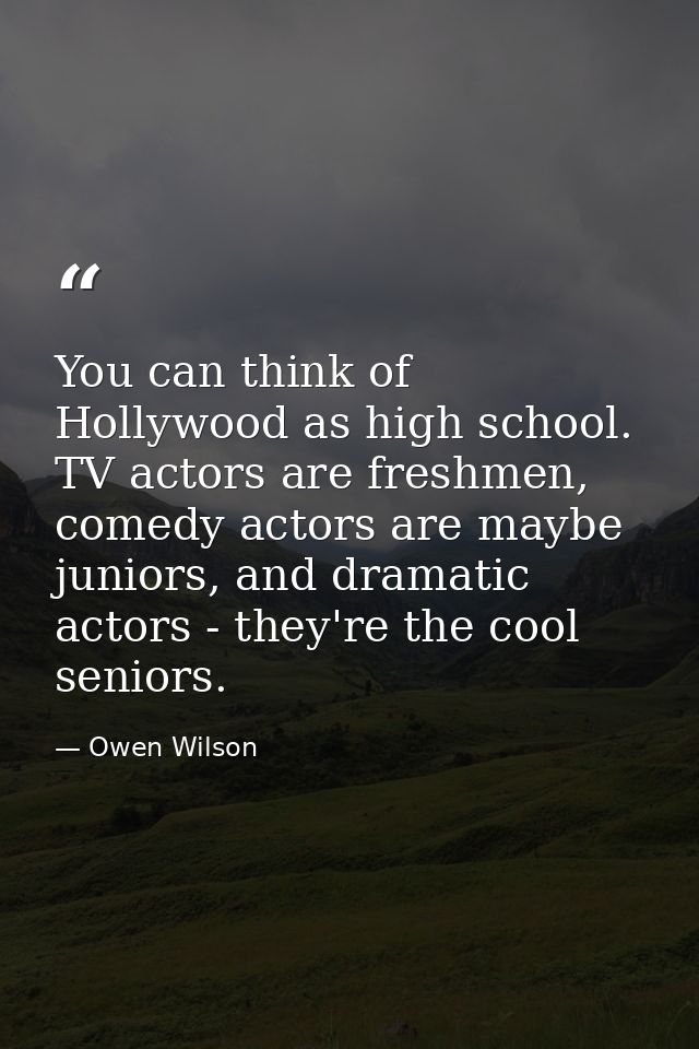 You can think of Hollywood as high school. TV actors are freshmen, comedy actors are maybe juniors, and dramatic actors  — Owen Wilson