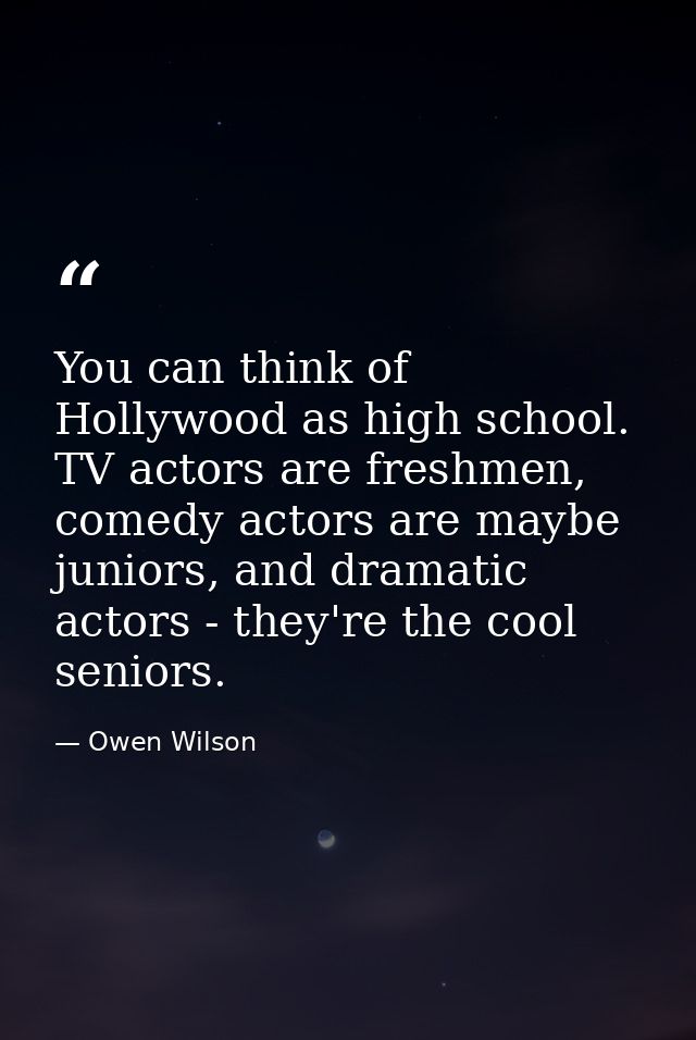You can think of Hollywood as high school. TV actors are freshmen, comedy actors are maybe juniors, and dramatic actors  — Owen Wilson