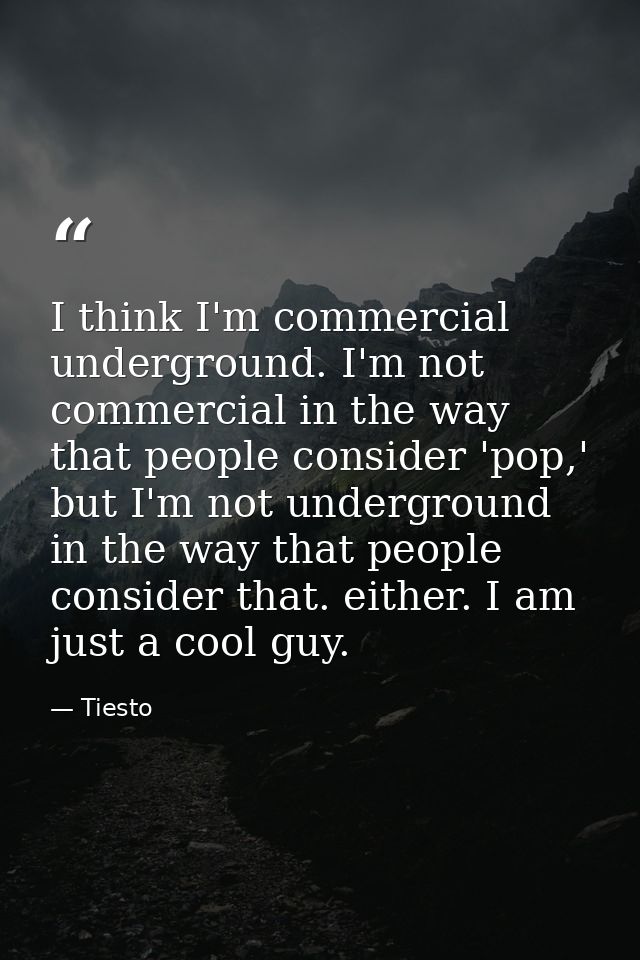 I think I'm commercial underground. I'm not commercial in the way that people consider 'pop,' but I'm not underground in — Tiesto