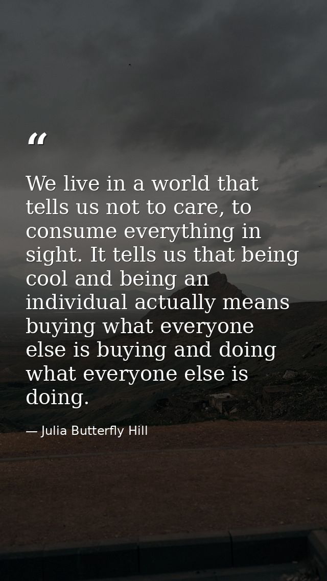 We live in a world that tells us not to care, to consume everything in sight. It tells us that being cool and being an i — Julia Butterfly Hill