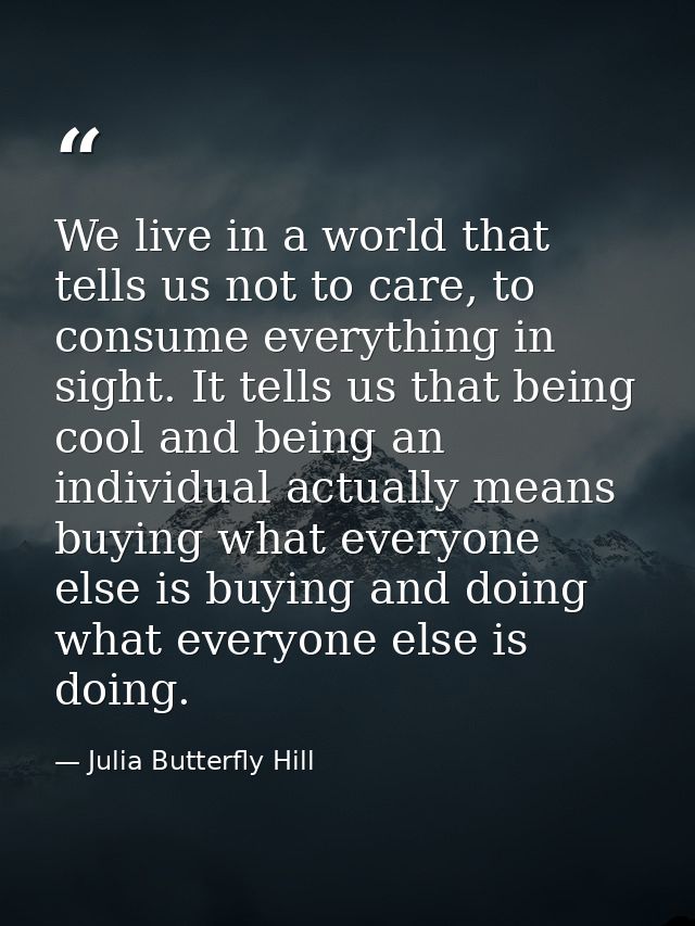 We live in a world that tells us not to care, to consume everything in sight. It tells us that being cool and being an i — Julia Butterfly Hill