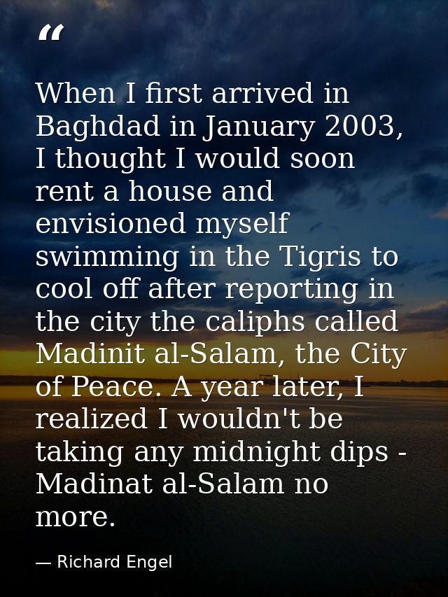 When I first arrived in Baghdad in January 2003, I thought I would soon rent a house and envisioned myself swimming in t — Richard Engel