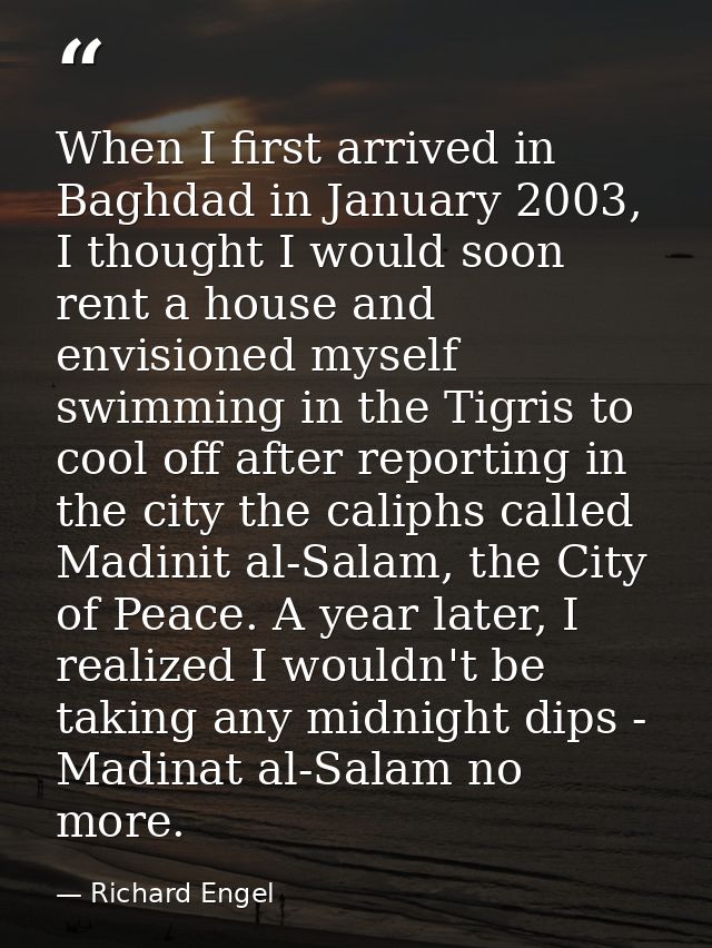 When I first arrived in Baghdad in January 2003, I thought I would soon rent a house and envisioned myself swimming in t — Richard Engel