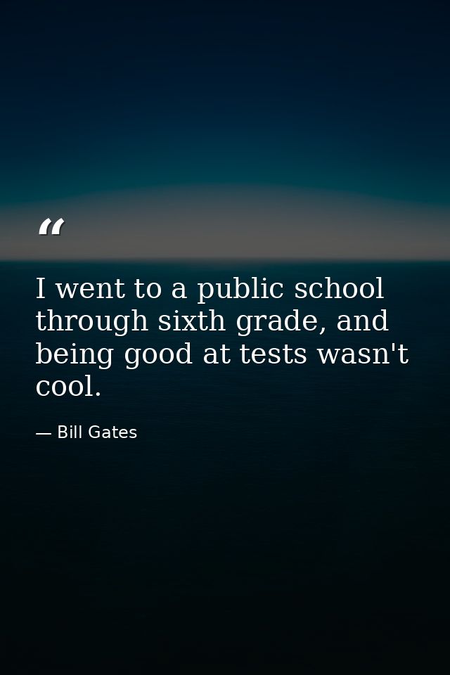 I went to a public school through sixth grade, and being good at tests wasn't cool. — Bill Gates