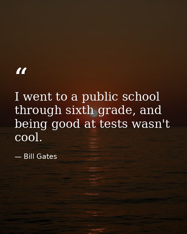 I went to a public school through sixth grade, and being good at tests wasn't cool. — Bill Gates