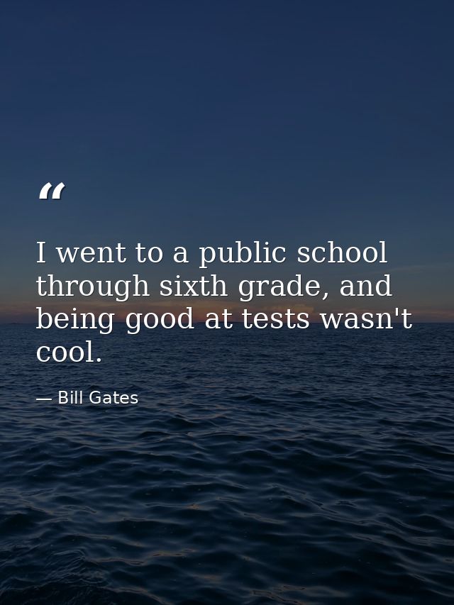 I went to a public school through sixth grade, and being good at tests wasn't cool. — Bill Gates
