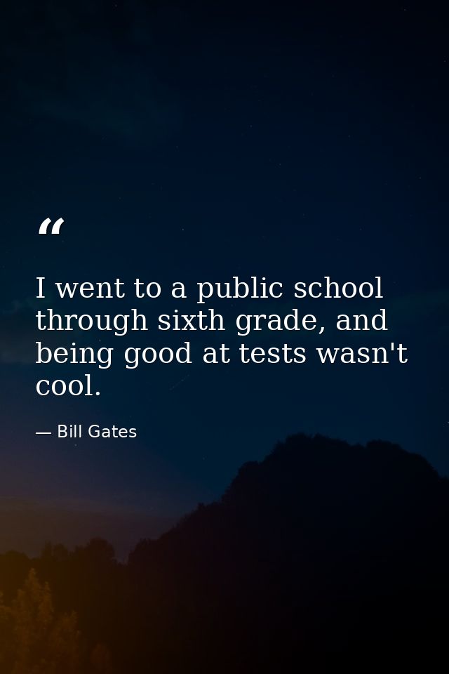 I went to a public school through sixth grade, and being good at tests wasn't cool. — Bill Gates
