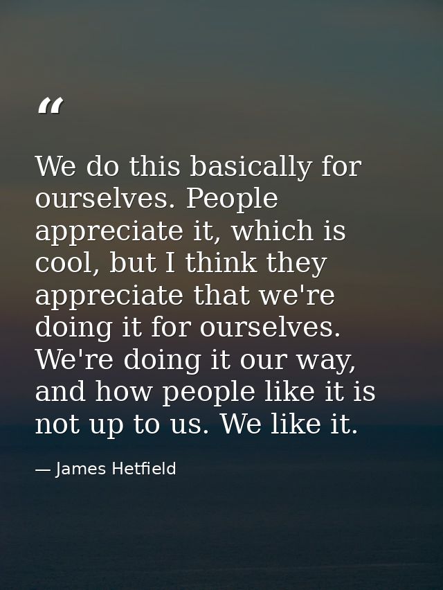 We do this basically for ourselves. People appreciate it, which is cool, but I think they appreciate that we're doing it — James Hetfield