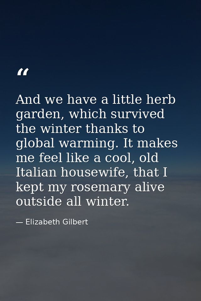 And we have a little herb garden, which survived the winter thanks to global warming. It makes me feel like a cool, old  — Elizabeth Gilbert
