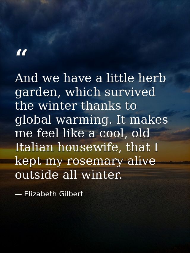 And we have a little herb garden, which survived the winter thanks to global warming. It makes me feel like a cool, old  — Elizabeth Gilbert