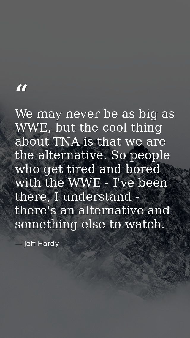 We may never be as big as WWE, but the cool thing about TNA is that we are the alternative. So people who get tired and  — Jeff Hardy