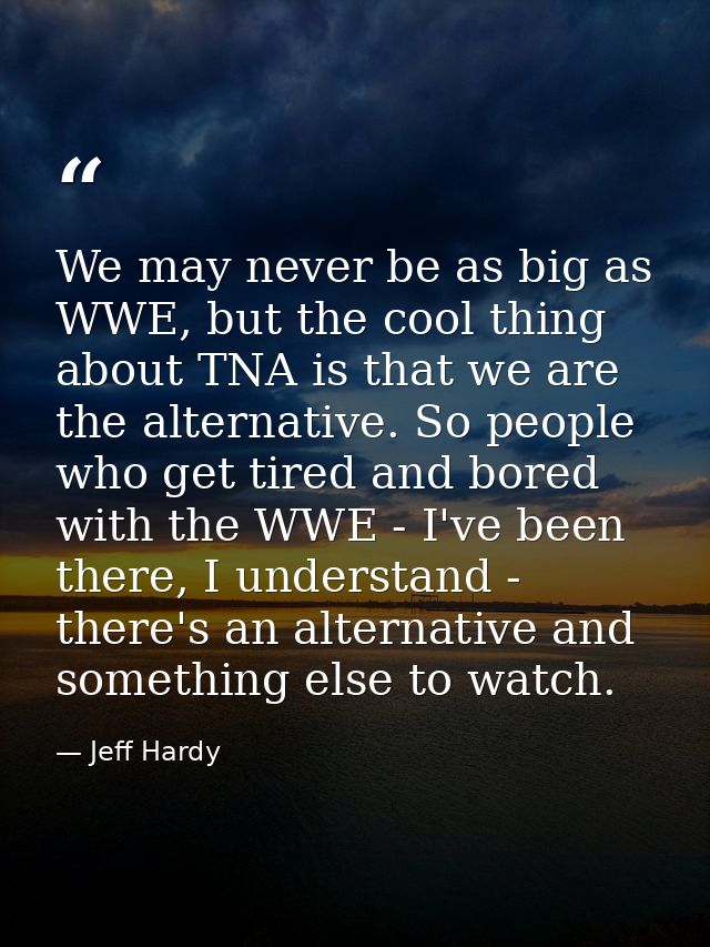 We may never be as big as WWE, but the cool thing about TNA is that we are the alternative. So people who get tired and  — Jeff Hardy