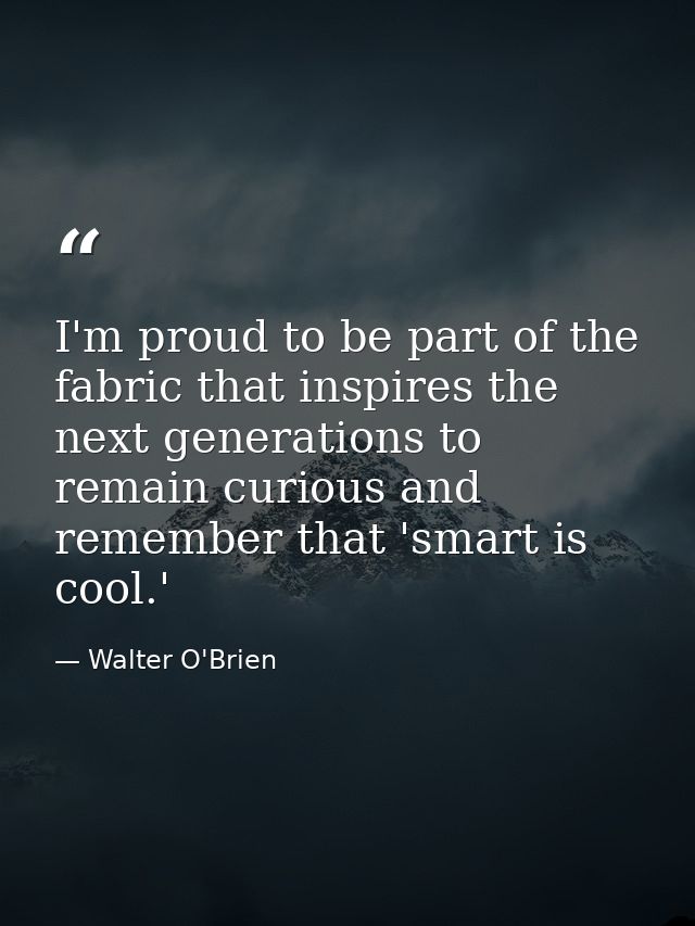 I'm proud to be part of the fabric that inspires the next generations to remain curious and remember that 'smart is cool — Walter O'Brien