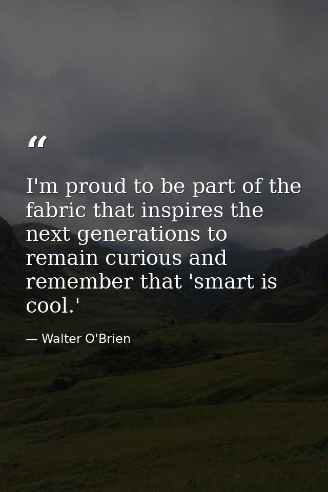 I'm proud to be part of the fabric that inspires the next generations to remain curious and remember that 'smart is cool — Walter O'Brien
