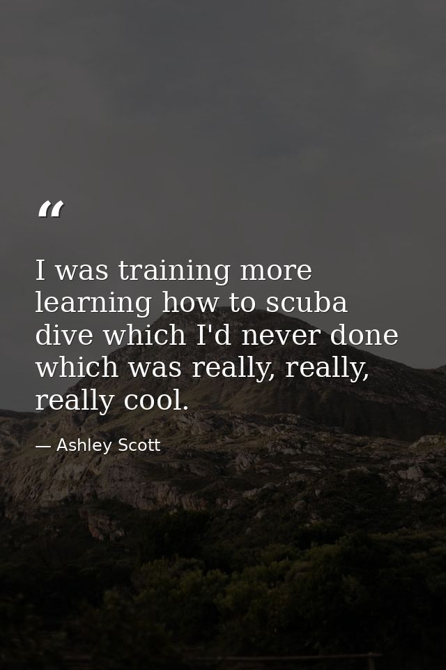 I was training more learning how to scuba dive which I'd never done which was really, really, really cool. — Ashley Scott