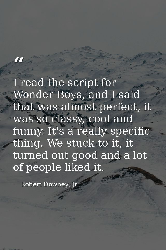 I read the script for Wonder Boys, and I said that was almost perfect, it was so classy, cool and funny. It's a really s — Robert Downey, Jr.