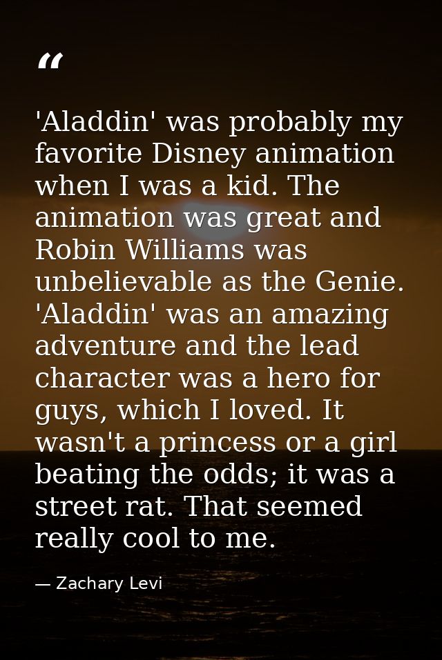'Aladdin' was probably my favorite Disney animation when I was a kid. The animation was great and Robin Williams was unb — Zachary Levi