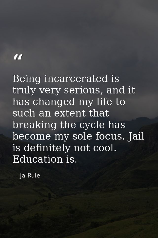 Being incarcerated is truly very serious, and it has changed my life to such an extent that breaking the cycle has becom — Ja Rule