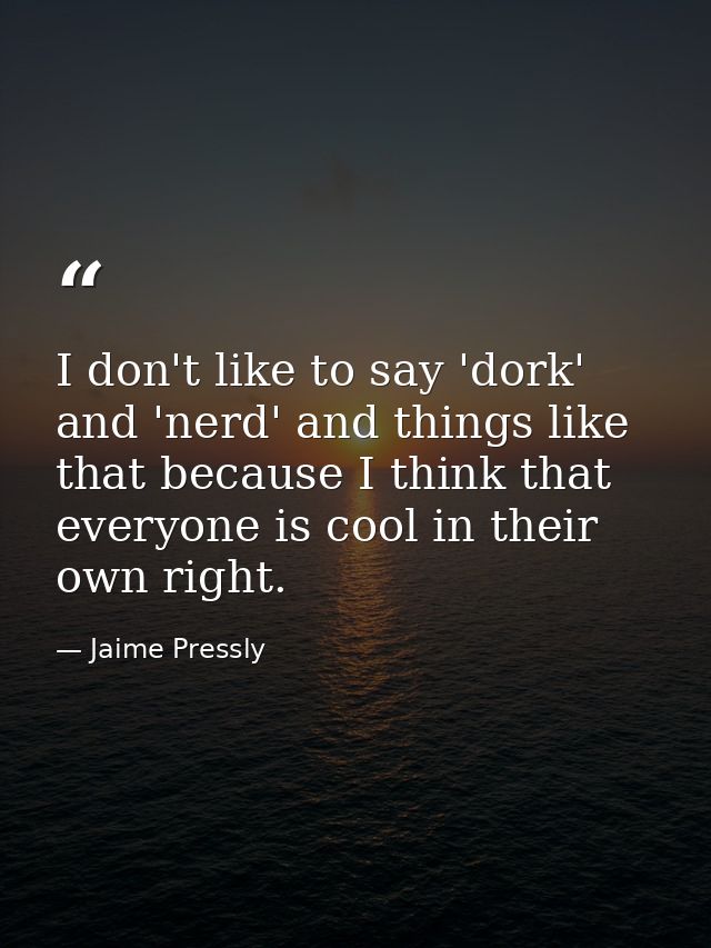 I don't like to say 'dork' and 'nerd' and things like that because I think that everyone is cool in their own right. — Jaime Pressly